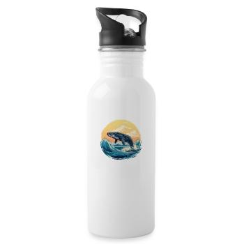 Wal bei Sonnenuntergang - Trinkflasche mit integriertem Trinkhalm - Weiß - Rechts