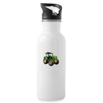Moderner Traktor Trecker - Trinkflasche mit integriertem Trinkhalm - Weiß - Rechts