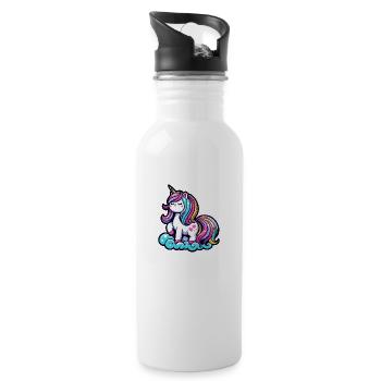 Cute Unicorn on a Cloud - Water bottle with straw - white - Right