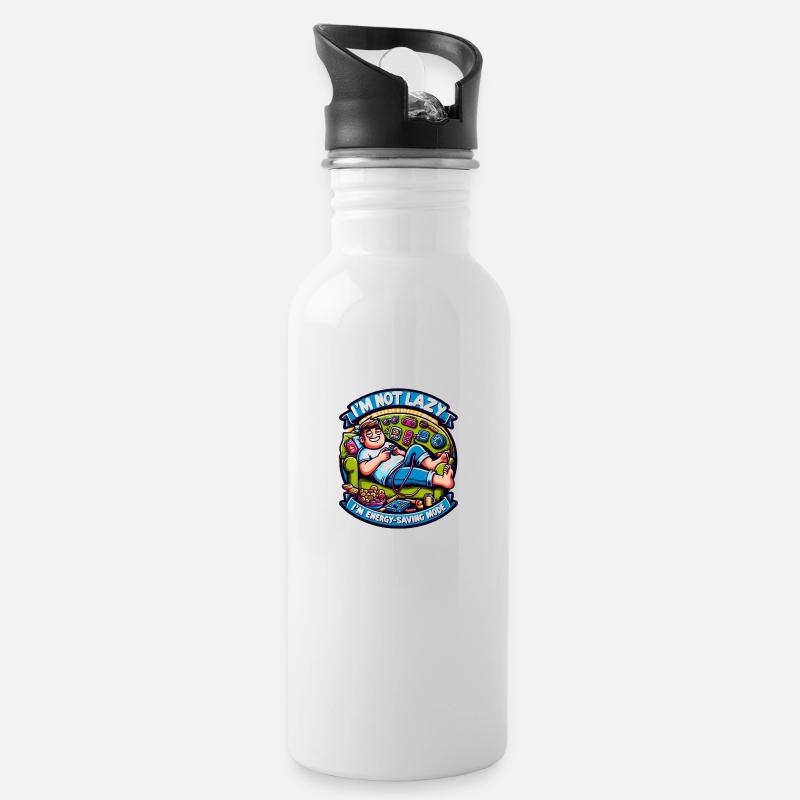 I'm not Lazy im Energy Saving Mode - Trinkflasche mit integriertem Trinkhalm - Weiß