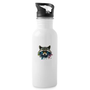 Waschbär Krafttier - Trinkflasche mit integriertem Trinkhalm - Weiß - Rechts