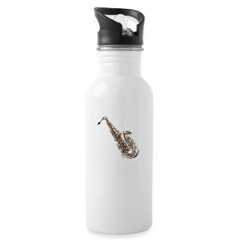Das Saxophon ist ein beliebtes Instrument - Trinkflasche mit integriertem Trinkhalm - Weiß - Rechts