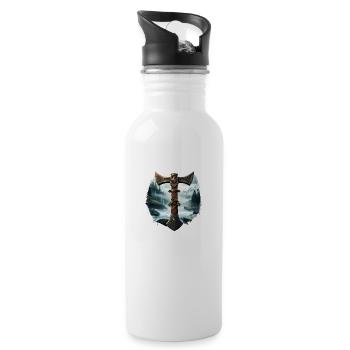 Viking Axe Norse Valhalla - Water bottle with straw - white - Right