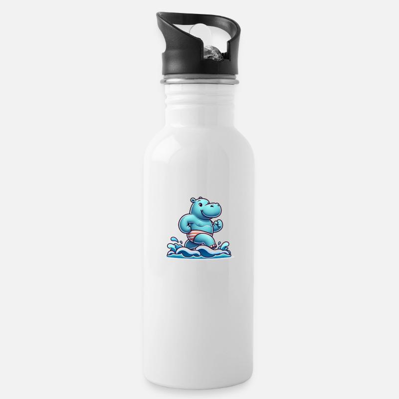 Hippopotame de compétition de natation - Gourde avec paille intégrée - blanc