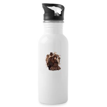 Steampunk-Couple - Trinkflasche mit integriertem Trinkhalm - Weiß - Rechts