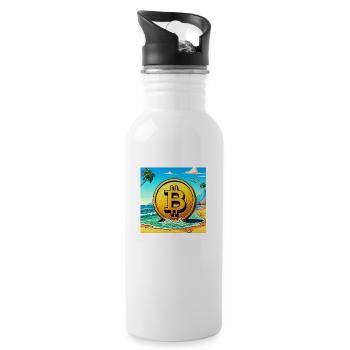 Bitcoin am Strand. - Trinkflasche mit integriertem Trinkhalm - Weiß - Rechts