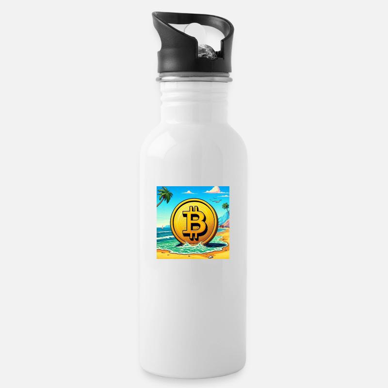Bitcoin am Strand. - Trinkflasche mit integriertem Trinkhalm - Weiß