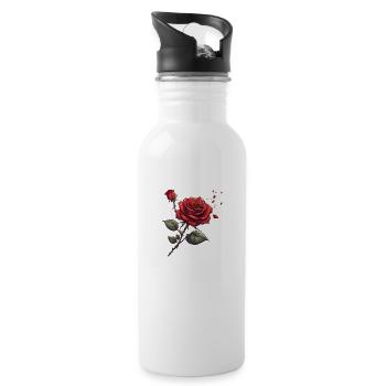A red rose for lovers for Valentine's Day - Water bottle with straw - white - Right