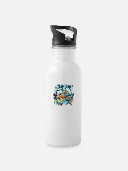 Tag des Nickerchens - Trinkflasche mit integriertem Trinkhalm - Weiß