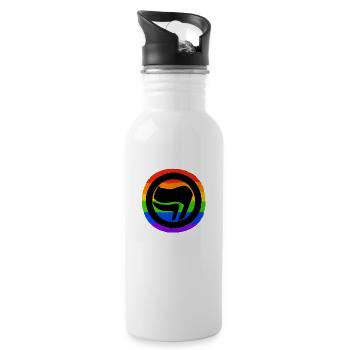 Antifascist Rainbow - Water bottle with straw - white - Right