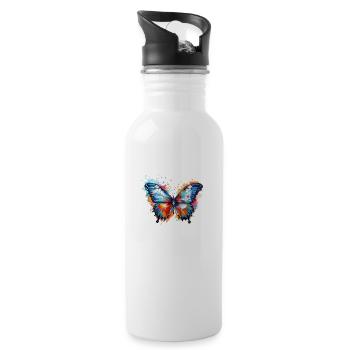 Rainbow Butterfly - Water bottle with straw - white - Right