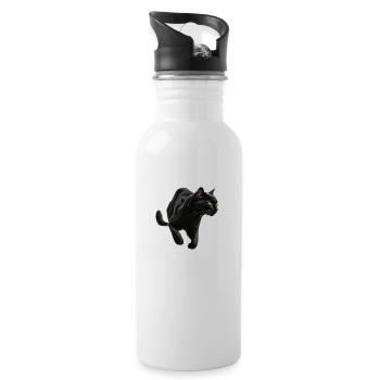 Schwarzer Panther , Schwarze Katze, Katzenbild - Trinkflasche mit integriertem Trinkhalm - Weiß - Rechts