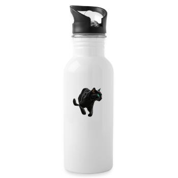 Schwarzer Panther , Schwarze Katze, Katzenbild - Trinkflasche mit integriertem Trinkhalm - Weiß - Rechts