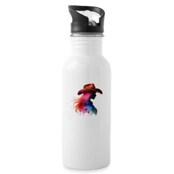 Cow Girl Silhouette Watercolor - Water bottle with straw - white - Right