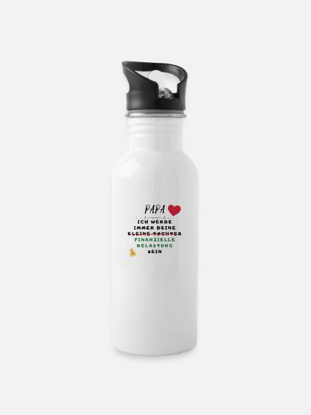 Papa - kleine Tochter - finanzielle Belastung - Trinkflasche mit integriertem Trinkhalm - Weiß