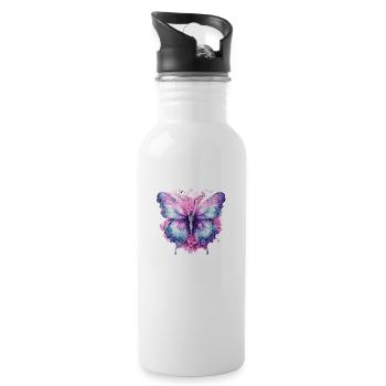 Flügelschlag: Schmetterling Design Kollektion - Trinkflasche mit integriertem Trinkhalm - Weiß - Rechts