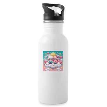 Cartoon Paar - Trinkflasche mit integriertem Trinkhalm - Weiß - Rechts