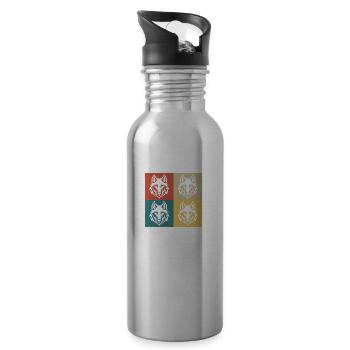 Retro Vintage Wolf - Trinkflasche mit integriertem Trinkhalm - Lightsilver - Rechts