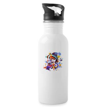 Beautiful female paint art Face colorful woman - Water bottle with straw - white - Right