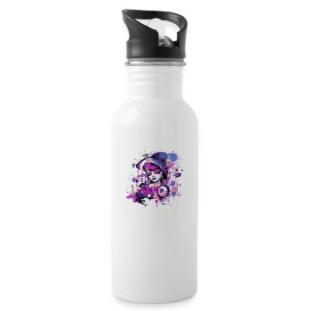 Beautiful female paint art Face colorful woman - Water bottle with straw - white - Right
