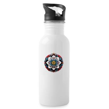 Mandala - Trinkflasche mit integriertem Trinkhalm - Weiß - Rechts