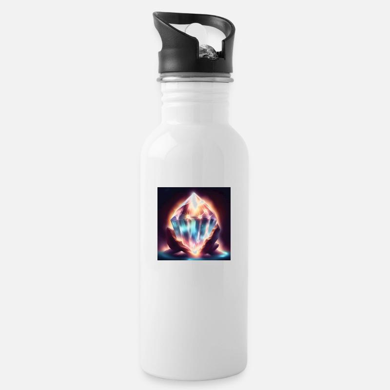Klarer Kristall „Bergkristall“ - Trinkflasche mit integriertem Trinkhalm - Weiß
