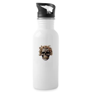 Goldener Reichtum – Totenkopf Statement - Trinkflasche mit integriertem Trinkhalm - Weiß - Rechts