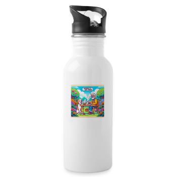 Friedlicher Großvater - mentally I am here - Trinkflasche mit integriertem Trinkhalm - Weiß - Rechts