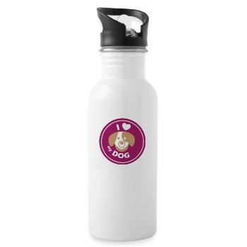 i love my dog - Trinkflasche mit integriertem Trinkhalm - Weiß - Rechts