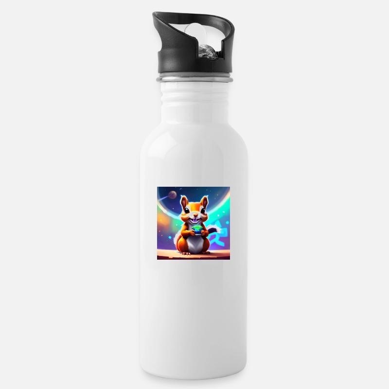 Hörnchen - Trinkflasche mit integriertem Trinkhalm - Weiß
