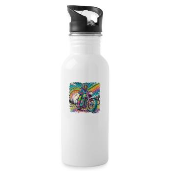 Berge im psychedelischem Biker-Rausch - Trinkflasche mit integriertem Trinkhalm - Weiß - Rechts