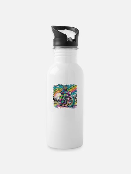 Berge im psychedelischem Biker-Rausch - Trinkflasche mit integriertem Trinkhalm - Weiß