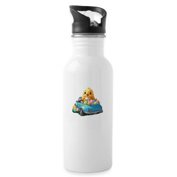 Küken Autofahrerin - Trinkflasche mit integriertem Trinkhalm - Weiß - Rechts