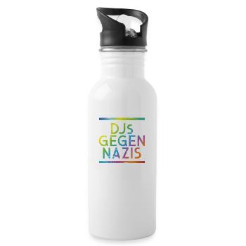 DJs gegen Nazis Regenbogen - Trinkflasche mit integriertem Trinkhalm - Weiß - Rechts