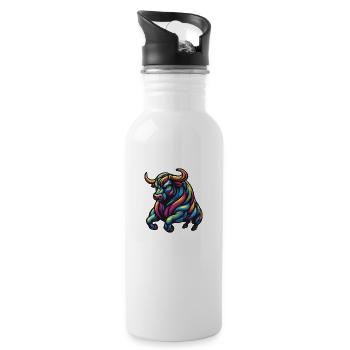Farbenfroher wütender Stier 2 - Trinkflasche mit integriertem Trinkhalm - Weiß - Rechts