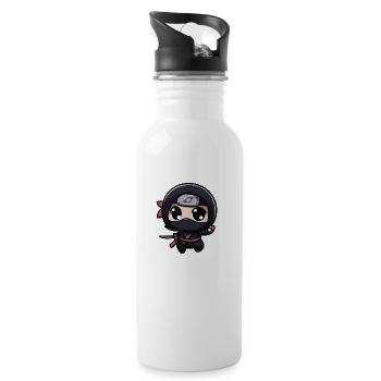 Niedlicher Kawaii Chibi Ninja - Trinkflasche mit integriertem Trinkhalm - Weiß - Rechts