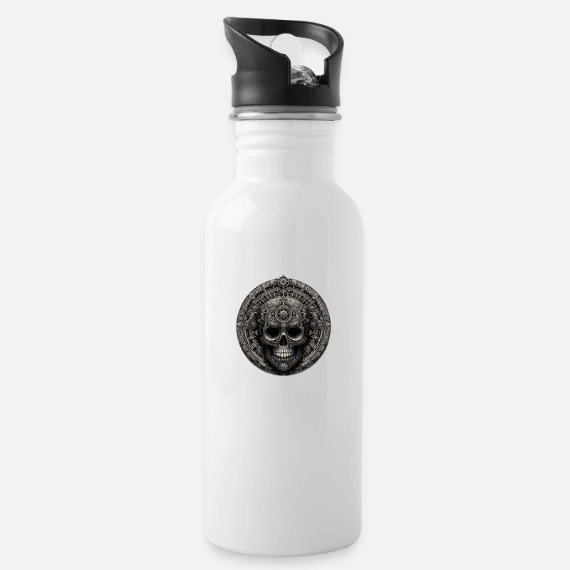 Maya Skull - Trinkflasche mit integriertem Trinkhalm - Weiß