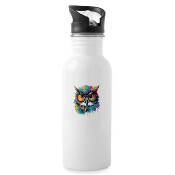Funny owl with glasses - Water bottle with straw - white - Right