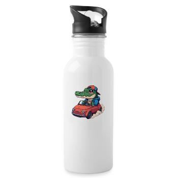 Crocodile Car - Water bottle with straw - white - Right