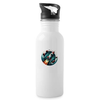 Retro-Rakete und Planeten - Trinkflasche mit integriertem Trinkhalm - Weiß - Rechts