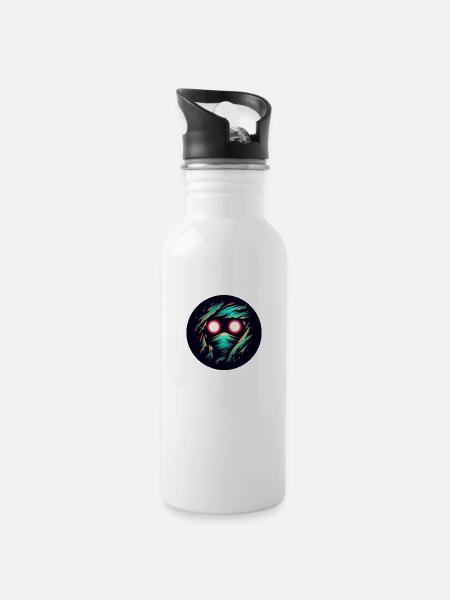 Leuchtender Beobachter - Trinkflasche mit integriertem Trinkhalm - Weiß