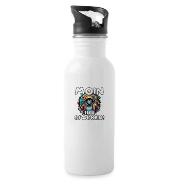 Moin ihr Spacken Norddeutsche Sprüche - Trinkflasche mit integriertem Trinkhalm - Weiß - Rechts