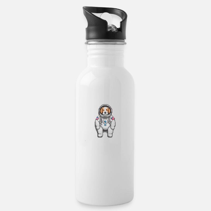 Cadet canin cosmique : l’odyssée de l’espace d’un chiot pixel - Gourde avec paille intégrée - blanc