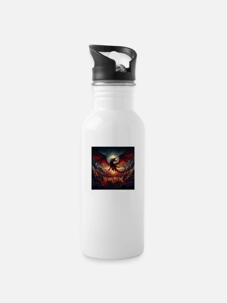 Dragon de métal lourd - Gourde avec paille intégrée - blanc