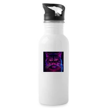 Mad Cat - Trinkflasche mit integriertem Trinkhalm - Weiß - Rechts