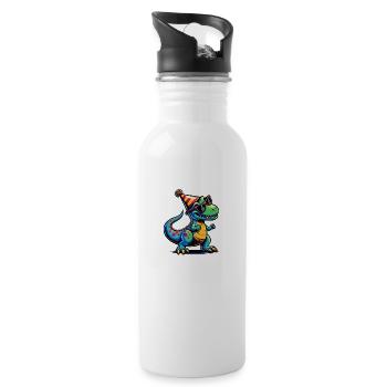 Party Dino - Water bottle with straw - white - Right