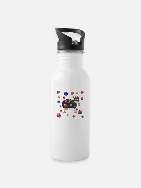 Kuh - Trinkflasche mit integriertem Trinkhalm - Weiß