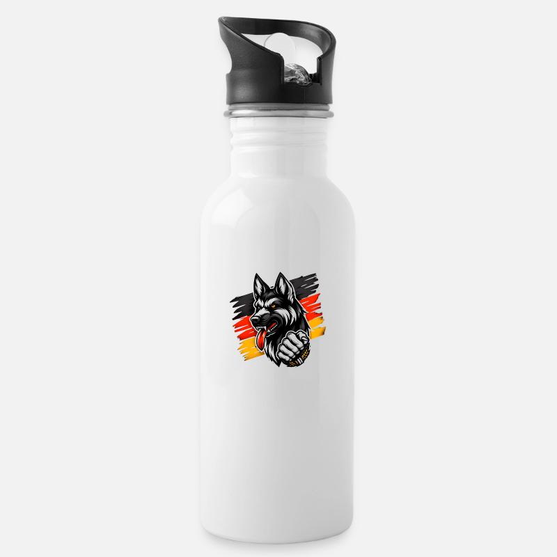 Deutscher Schäferhund mit Deutschlandfahne - Trinkflasche mit integriertem Trinkhalm - Weiß