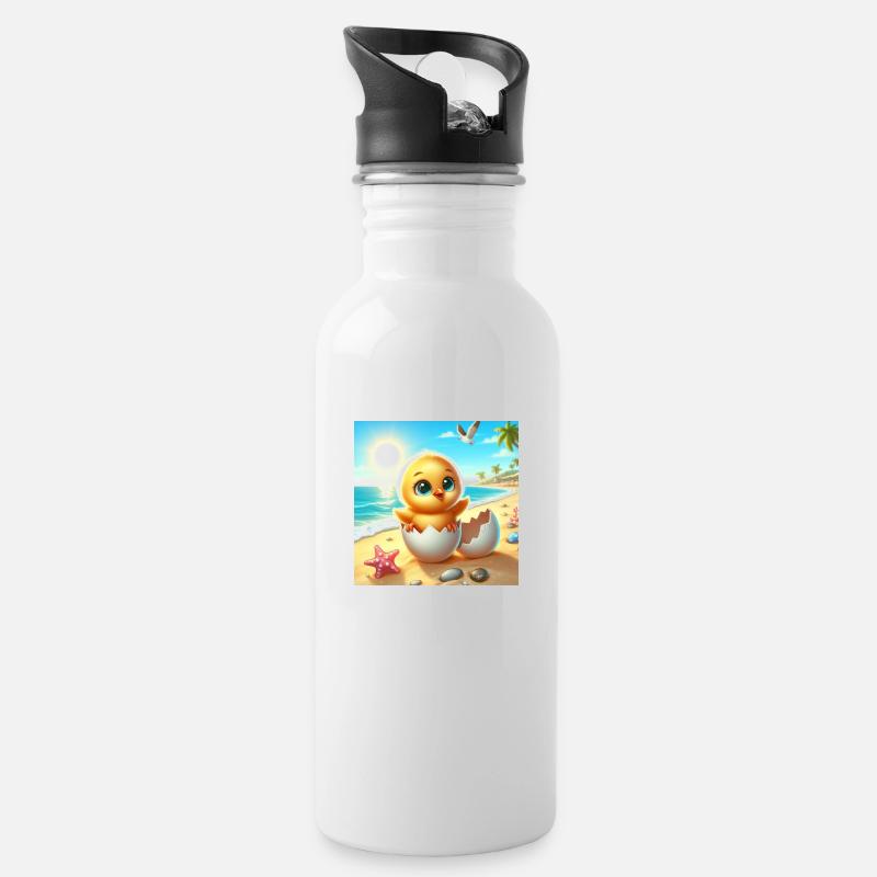 Sweet Küken schlüpft aus einem Ei am Strand - Trinkflasche mit integriertem Trinkhalm - Weiß