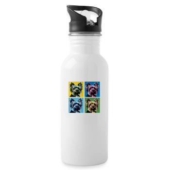 Pop Yorkshire Terrier Dog Portrait - Pet Portrait - Water bottle with straw - white - Right